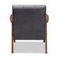 Asta Armchair Mid-Century Modern Grey Velvet Fabric Upholstered Walnut Finished Wood