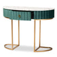 Beale Luxe Console Table Glam Green Velvet Upholstered Design with Brushed Gold Finish and Faux Marble Top, Includes 1 Stylish Storage Drawer