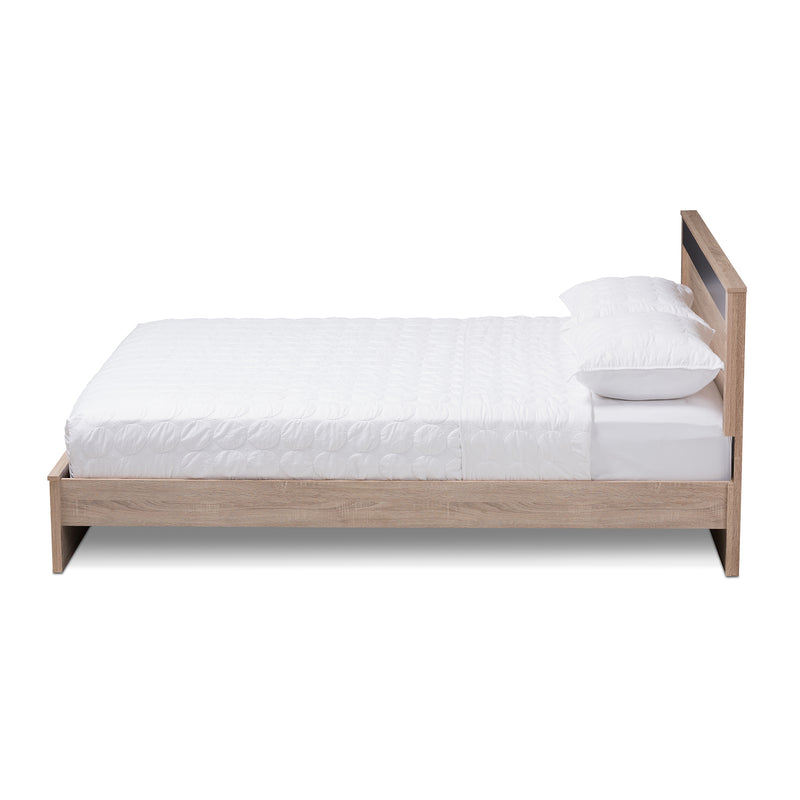 Jamie Queen Size Platform Bed in Modern Two-Tone Oak and Grey Wood Design