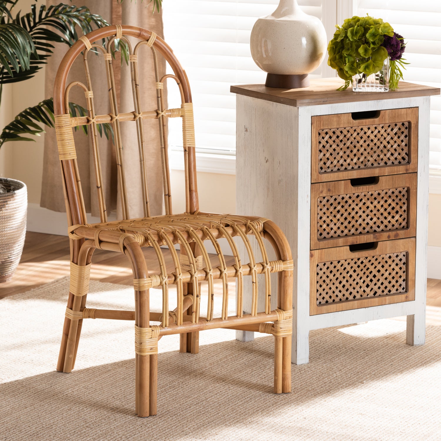 Athena Rattan Dining Chair Modern Contemporary Design with Natural Finish for Stylish Dining Spaces