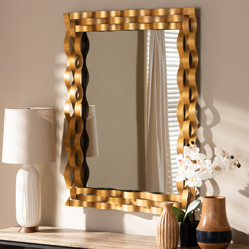 Arpina Rectangular Accent Wall Mirror in Modern Antique Gold Finish for Home Decor