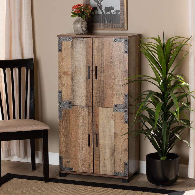 Cyrille Shoe Cabinet Modern Farmhouse Style with Rustic Wood Finish and 4 Doors for Ample Storage