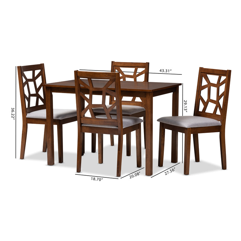 Abilene Dining Set Mid-Century Walnut Finished and Grey Fabric Upholstered 5-Piece