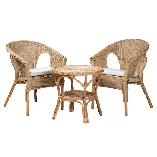 Abbey Living Room Set Modern Bohemian 3-Piece Natural Brown Antique Rattan Furniture for Chic Home Decor