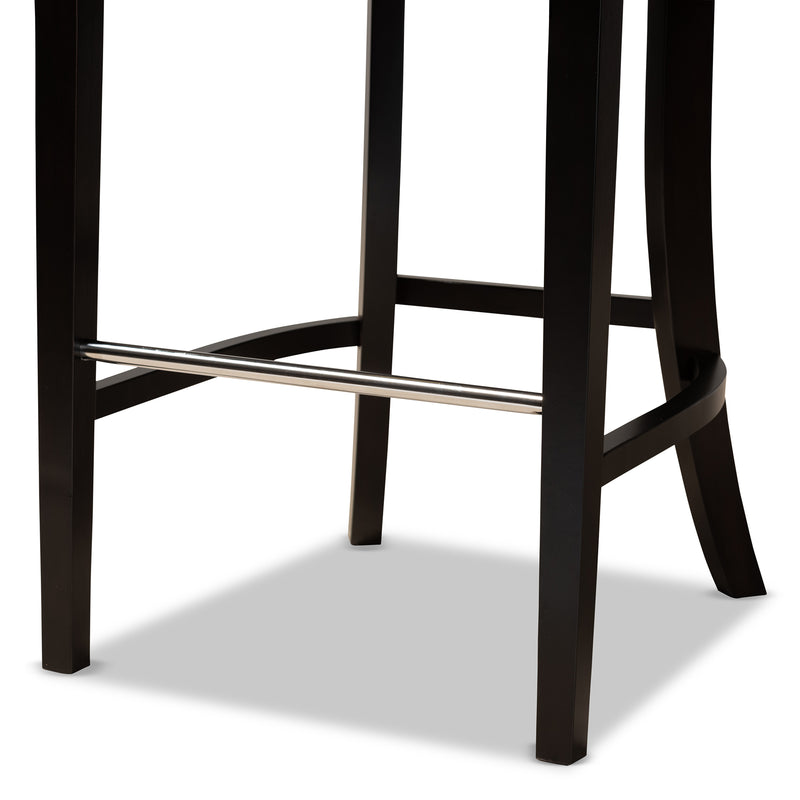 Chloe Bar Stool Set Modern and Contemporary Dark Grey Velvet Upholstered and Dark Brown Finished Wood 2-Piece