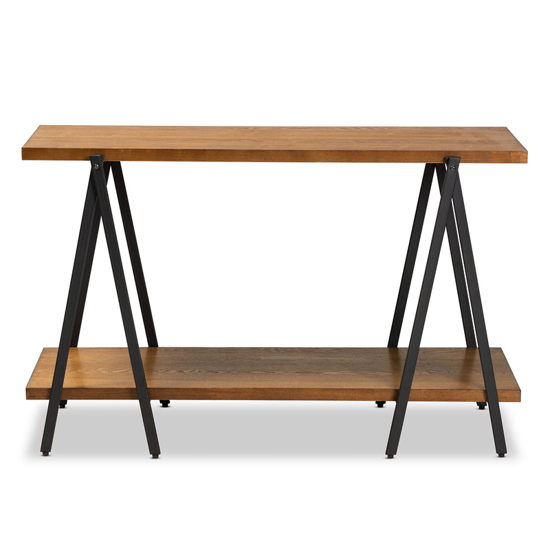 Britton Console Table Rustic Industrial Design with Walnut Wood and Black Metal Accents