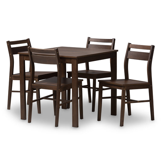 Lovy Dining Set Modern and Contemporary Walnut-Finished 5-Piece