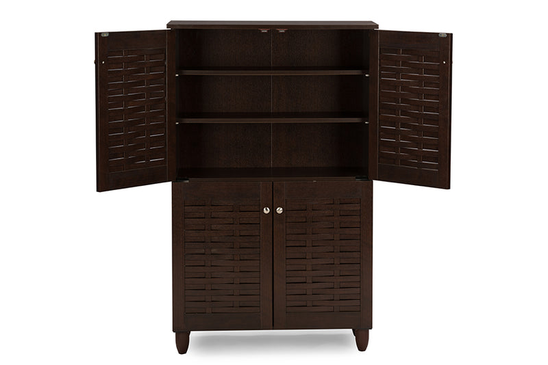 Winda Storage Cabinet Modern and Contemporary 4-Door Dark Brown Wooden Entryway Shoes