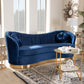 Nevena Glam Royal Blue Velvet Sofa - Luxurious Upholstered Couch with Gold Accents for Elegant Living Room Decor