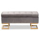 Ellery Ottoman Luxe and Glam Grey Velvet Fabric Upholstered Gold Finished Metal Storage