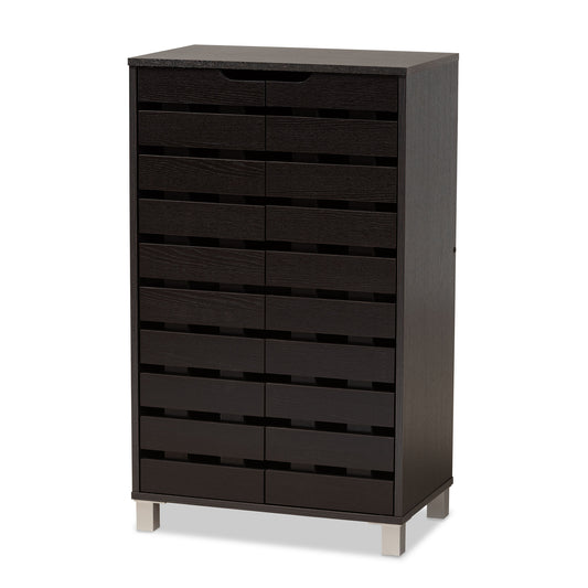 Ernest Shoe Storage Cabinet in Dark Brown Finished Wood with 2 Doors for Organized Footwear