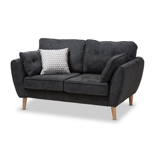 Miranda Loveseat Mid-Century Modern Dark Grey Fabric Upholstered