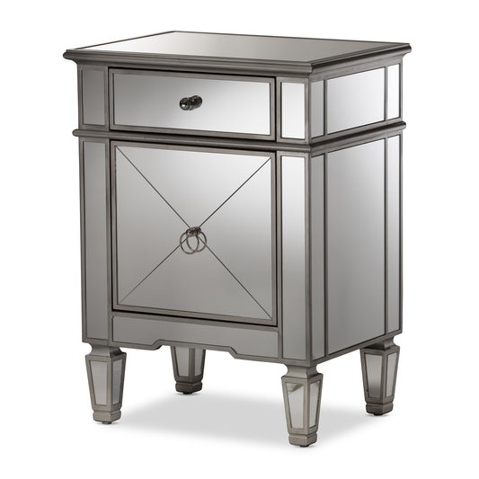 Claudia Mirrored End Table in Hollywood Regency Style with Elegant Design and Chic Finish