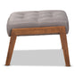 Naeva Footstool Mid-Century Modern Grey Fabric Upholstered with Walnut Base Stylish Accent for Living Room or Bedroom