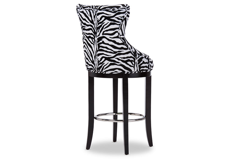 Peace Bar Stool - Modern Zebra-Print Fabric Upholstered Design with Metal Footrest for Stylish Seating