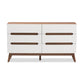 Calypso Mid-Century Modern 6-Drawer Storage Dresser in White and Walnut for Stylish Bedroom Organization