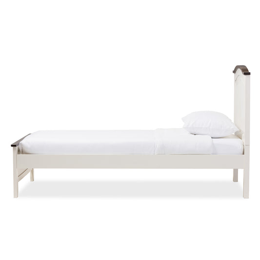 Harry Classic Twin Size Platform Bed in Butter Milk Finish with Walnut Accents