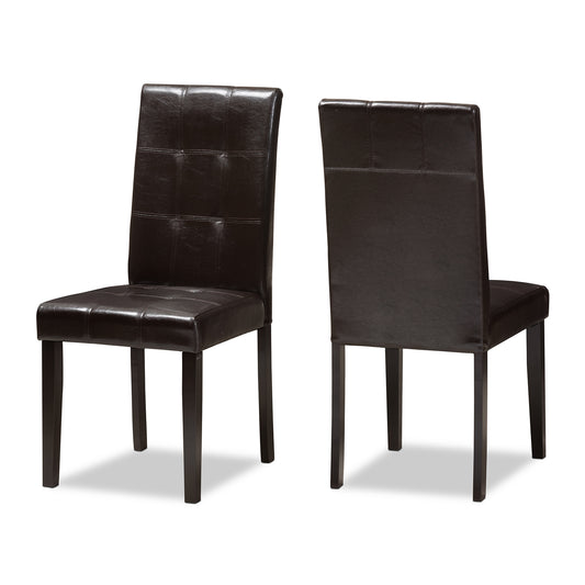 Avery Dining Chair Set of 2 Modern Dark Brown Faux Leather Upholstered Chairs for Stylish Dining Rooms