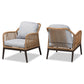 Endecott Modern Contemporary 2-Piece Patio Chair Set Grey Fabric Upholstery Brown Synthetic Rattan