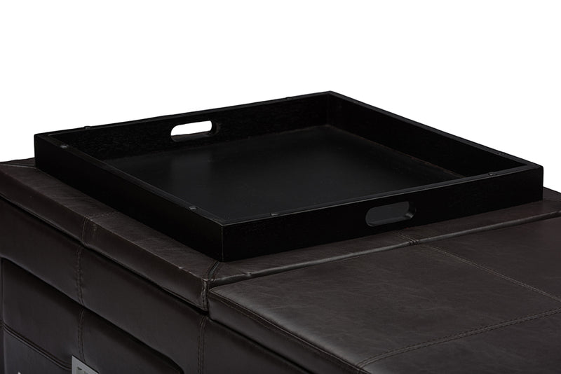 Indy Modern Contemporary Lift-Top Cocktail Ottoman Table with Storage Drawers and Serving Tray for Versatile Living Room Use