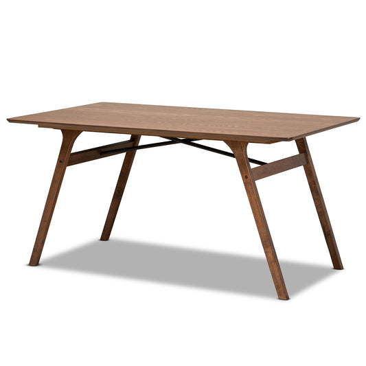 Saxton Dining Table Mid-Century Modern Design in Walnut Brown Finished Wood for Stylish Dining Spaces