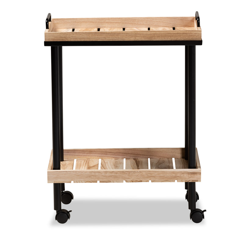 Olinda Kitchen Cart Modern Contemporary Design Oak Brown Finished Wood Black Metal Accents