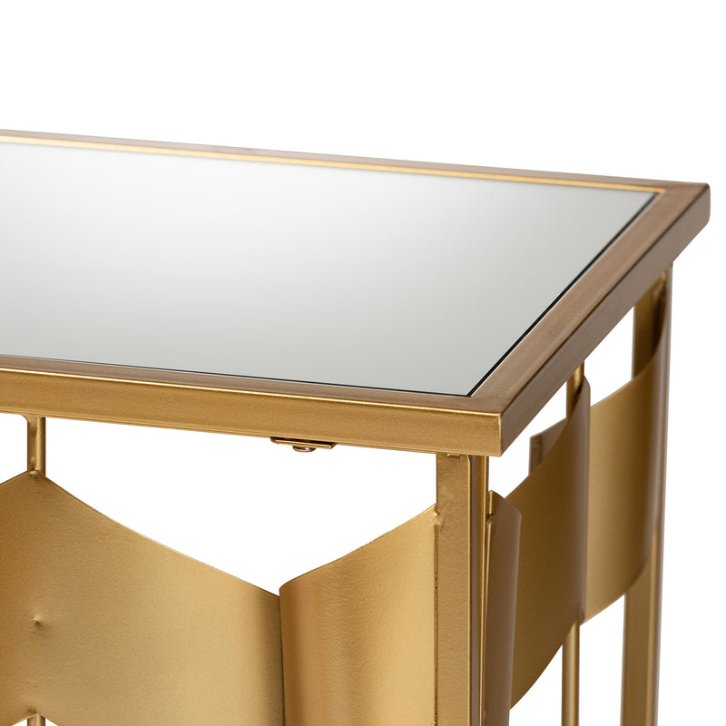 Vega Glam Geometric Console Table Luxe Gold Finished Metal and Mirrored Glass Design for Modern Decor