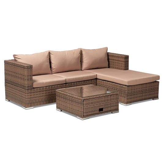 Addison Outdoor Patio Set - Modern 3-Piece Light Brown Upholstered Furniture with Woven Rattan and Adjustable Recliner for Stylish Living