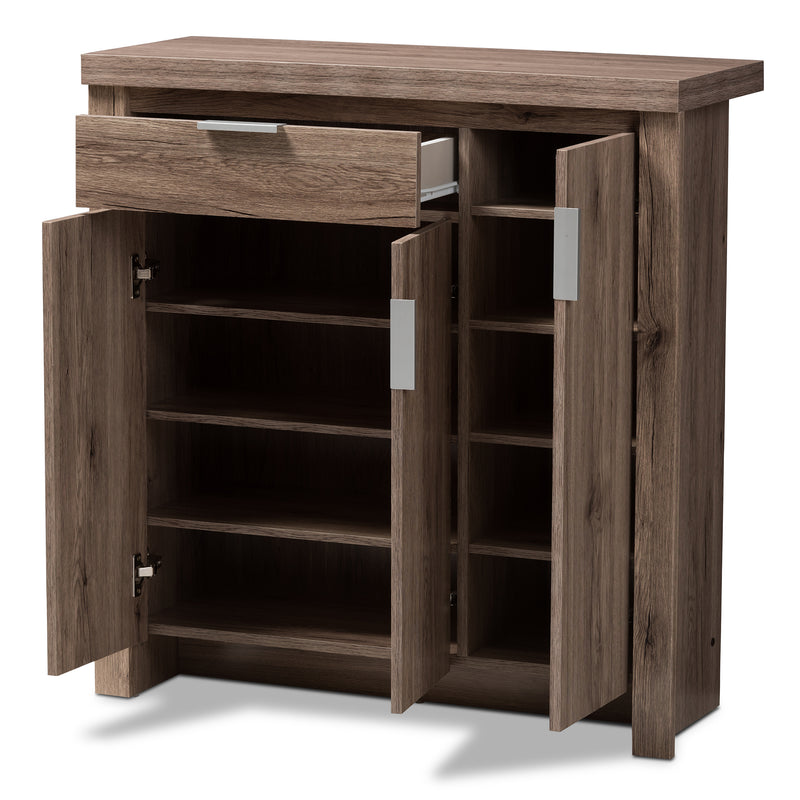 Laverne Shoe Cabinet in Modern Oak Brown Finish for Stylish Storage Solutions