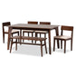 Camilla Dining Set Mid-Century Modern 6-Piece Cream Fabric and Dark Brown Wood Collection