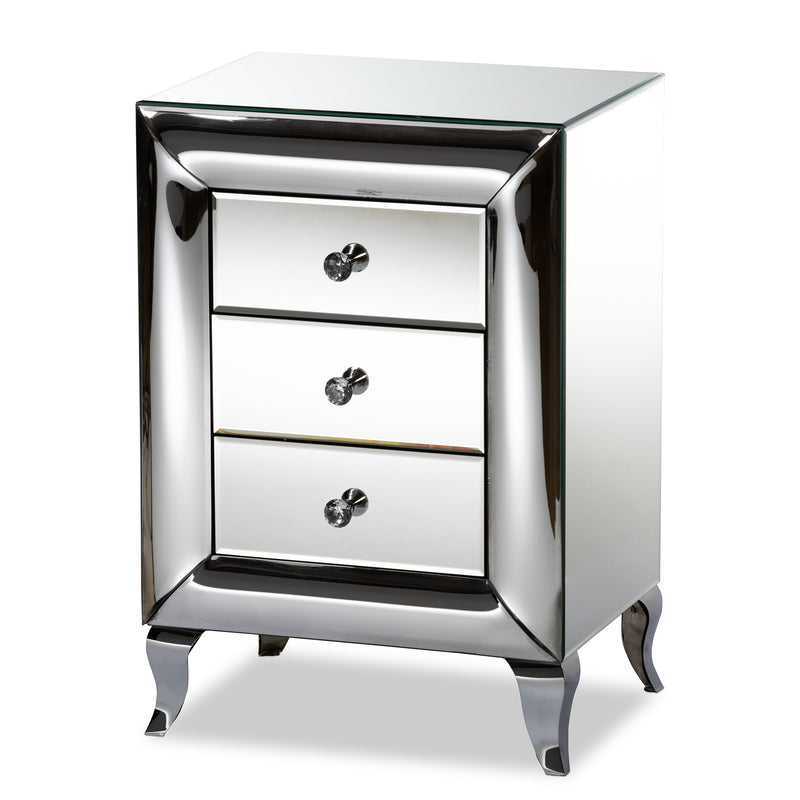 Pauline Mirrored End Table Contemporary Glam Design with 3 Drawers for Stylish Storage and Organization