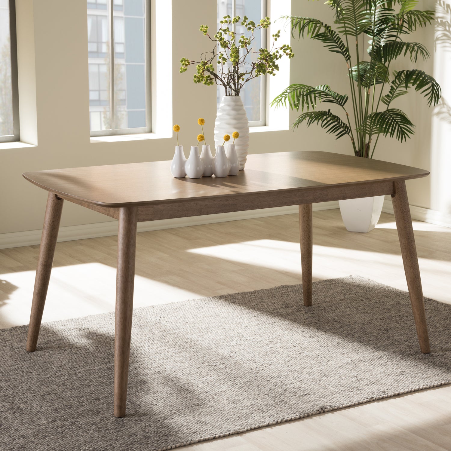 Edna Dining Table Mid-Century Modern French Light Brown Oak Finish