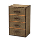 Owen Accent Storage Cabinet Mid-Century Modern Design with Brown Fabric Upholstery and 4 Drawers for Stylish Organization