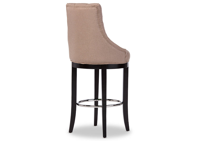 Harmony Bar Stool - Modern Beige Fabric Upholstered Design with Button-Tufting and Metal Footrest