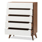 Calypso Mid-Century Modern 5-Drawer Storage Chest in White and Walnut for Stylish Organization and Home Décor