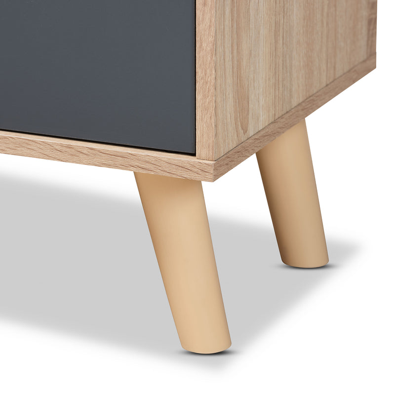 Clapton TV Stand Modern and Contemporary Two-Tone Grey and Oak Brown Finished Wood