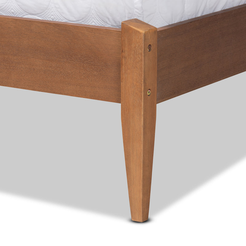 Lenora King Size Platform Bed - Mid-Century Modern Grey Fabric Upholstery with Walnut Brown Wood Frame