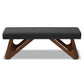 Rika Bench Mid-Century Modern Dark Grey Fabric Upholstered Walnut Brown Finished Boomerang