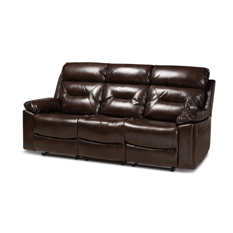 Byron Reclining Sofa Modern Dark Brown Faux Leather Upholstered 3-Seater Couch for Living Room Comfort and Style