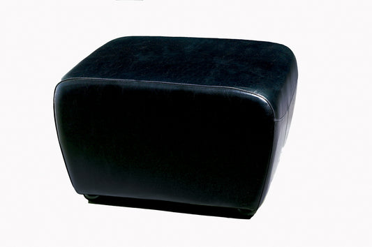 Black Faux Leather Ottoman with Rounded Sides for Stylish Home Decor and Versatile Seating