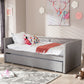 Raymond Sofa Daybed - Modern Grey Fabric Design with Nail Head Trim and Roll-Out Trundle for Guest Bed Convenience