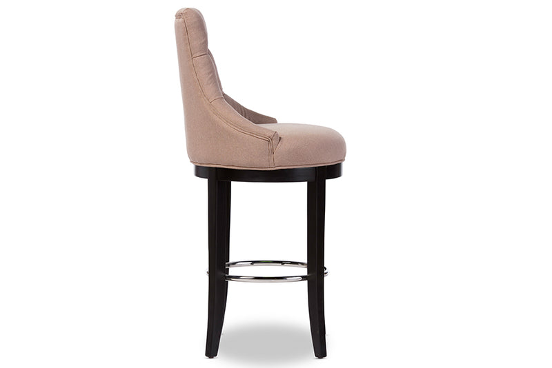 Harmony Bar Stool - Modern Beige Fabric Upholstered Design with Button-Tufting and Metal Footrest