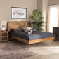 Asami Platform Bed - Mid-Century Modern Walnut Brown Finished Wood and Synthetic Rattan