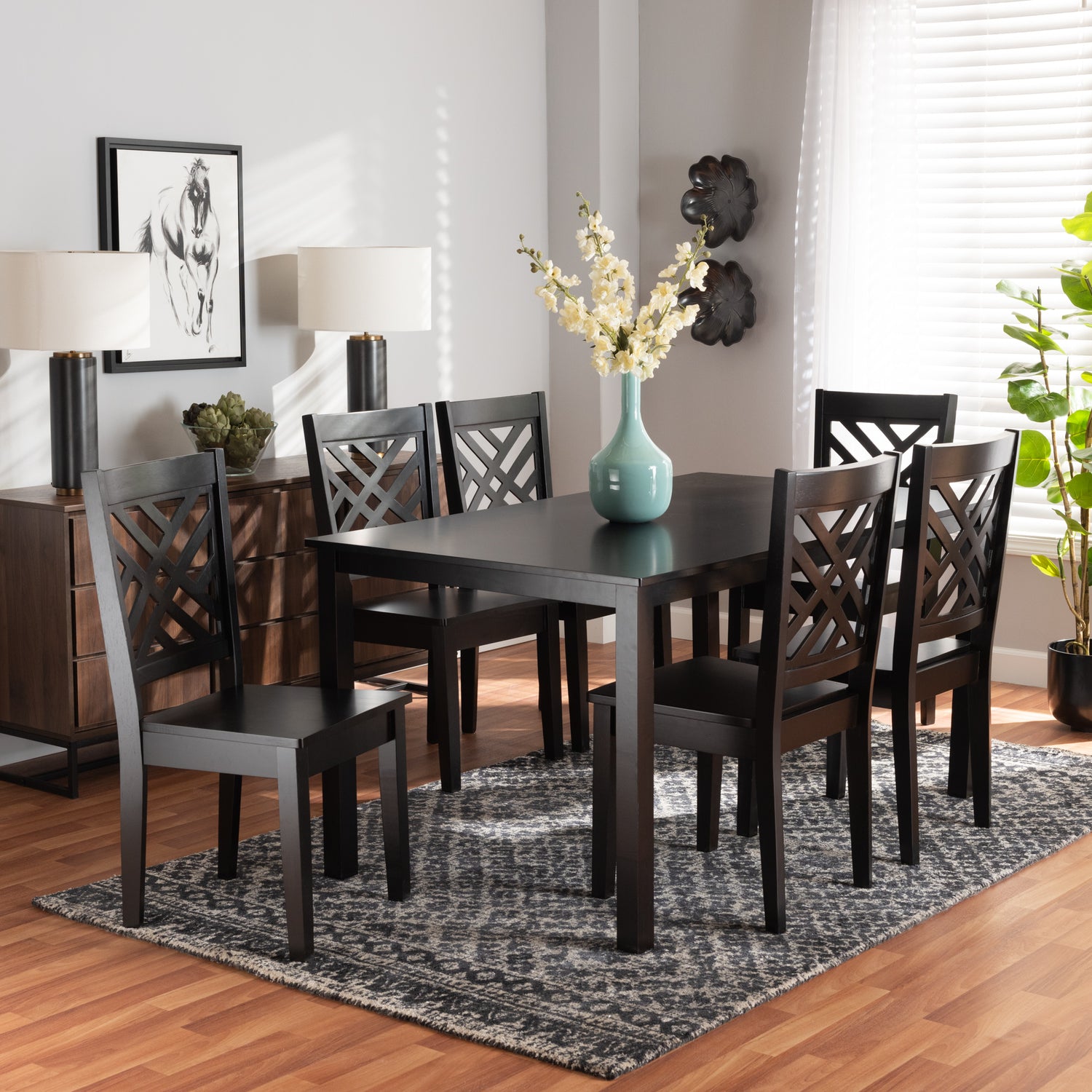 Ani Modern Contemporary 7-Piece Dining Set in Dark Brown Finished Wood