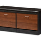 Foley Entryway Storage Bench Modern 2-Tone Dark Brown and Oak Shoe Rack Cabinet Organizer with Cushioned Seating