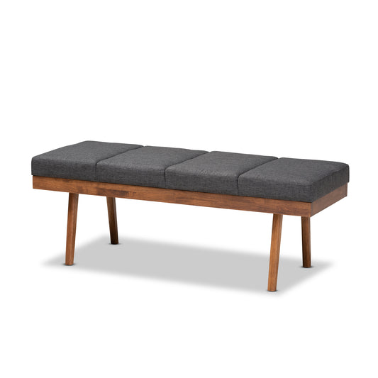 Larisa Bench Mid-Century Modern Charcoal Fabric Upholstered Wood