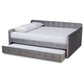 Jona Daybed - Modern and Contemporary Transitional Grey Velvet Fabric Upholstered with Button Tufting and Trundle