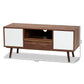 Grover Mid-Century Modern TV Stand - Two-Tone Cherry Brown and White Wood with 2 Doors for Stylish Living Room Storage