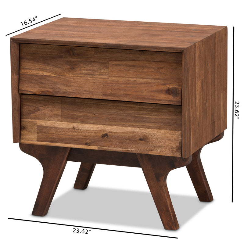 Sierra Mid-Century Modern Nightstand Brown Wood 2-Drawer Bedside Table with Stylish Design and Functional Storage