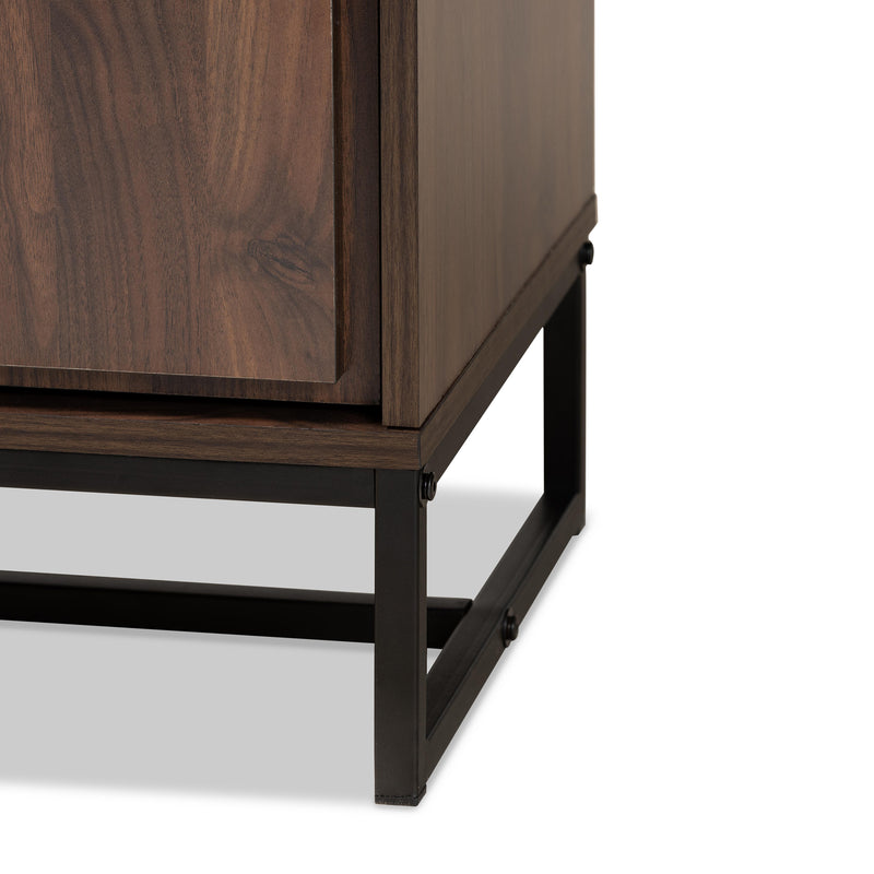 Neil Multipurpose Storage Cabinet in Modern Contemporary Design with Walnut Brown Wood and Black Metal Finish